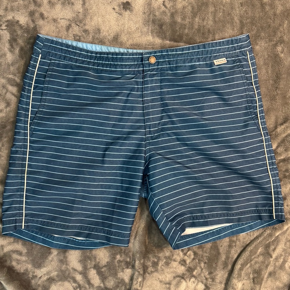 Ibiza Blue Swim Trunks with Quick-Dry Stripes